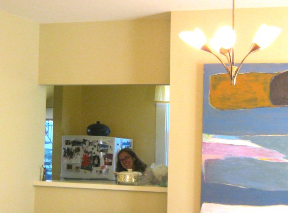 Happy client peeps through the new opening