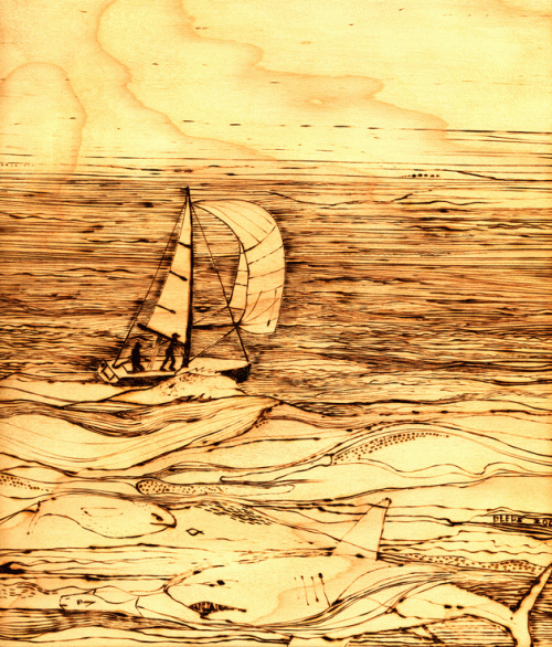 Moore 24 Barbaloot sails to Hawaii Pyrography