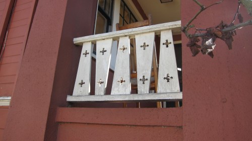 Painted Craftsman Railing with Decorative Cross-shaped Cutouts