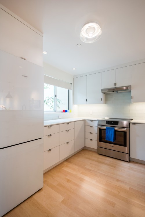 kitchen with ref and light